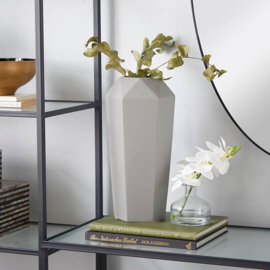 14" Light Gray Matte Stoneware Contemporary Vase